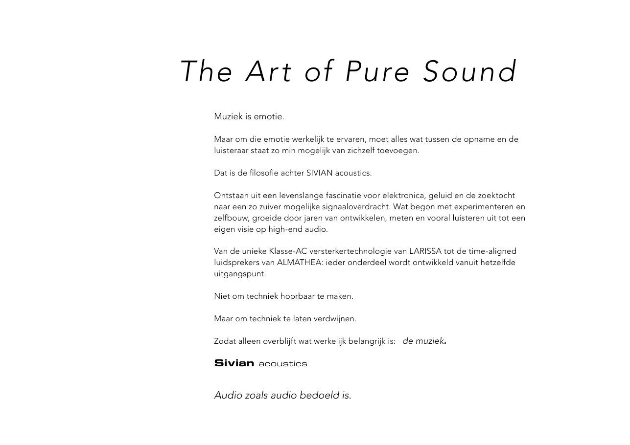 Voorkant van de Sivian Acoustics-brochure: The Art of Pure Sound
